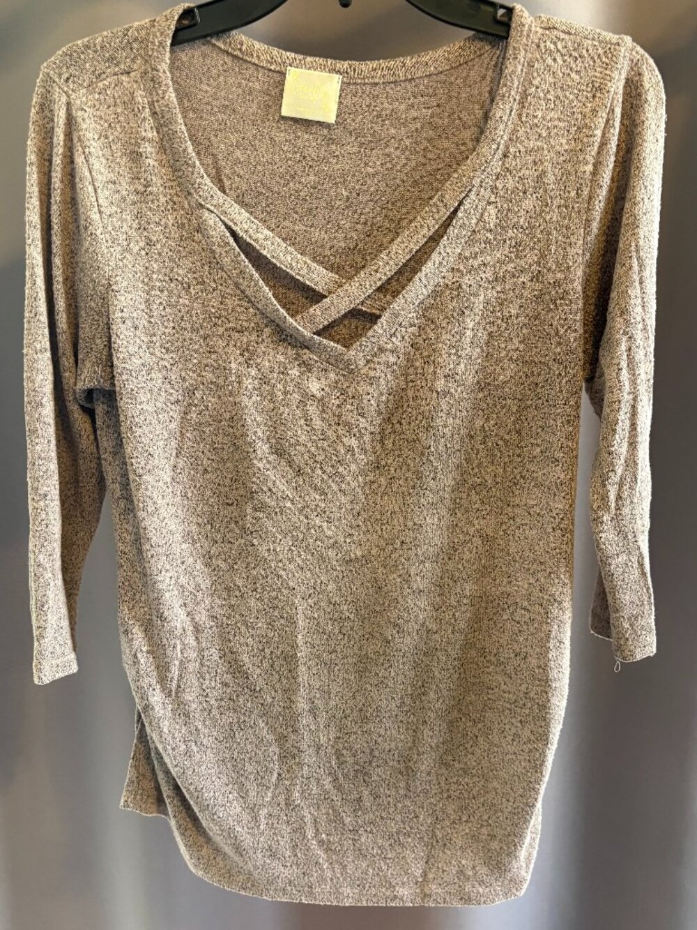Siren Lily Maternity Heather Gray Marled Knit Criss Cross Strappy Top Small